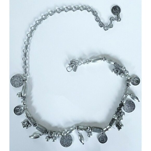 Chico's Parker Silver-Tone Coin Dangling Charms Chain Belt Size M Boho Gypsy - Picture 8 of 11